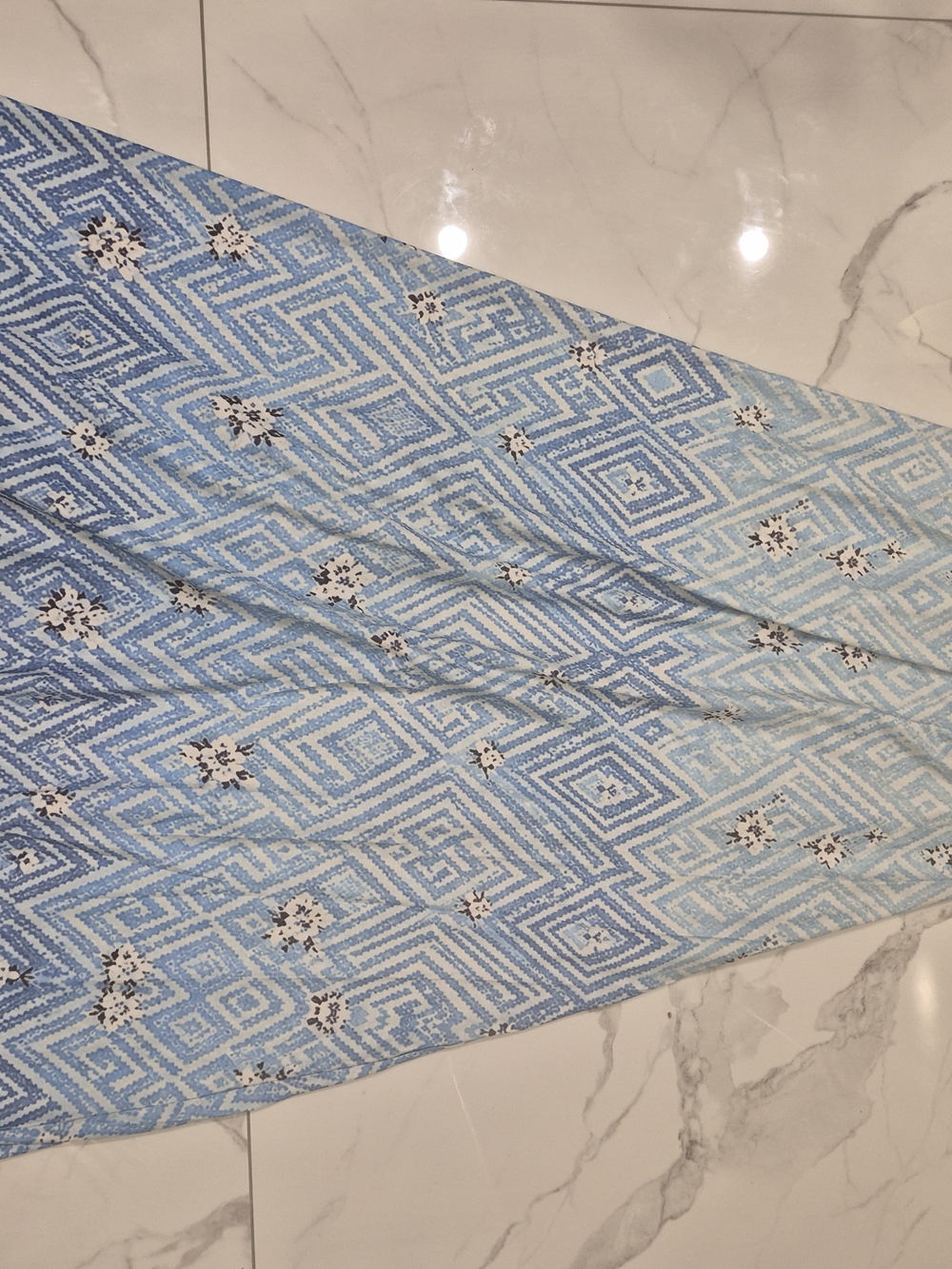 Blue Geometric Floral Polyester Dress
